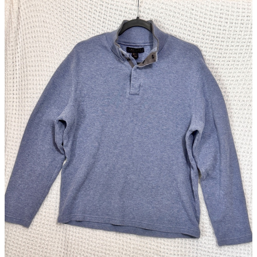 Lachlan British Inspired‎ Mens Blue Cotton 1/4 Button Mock Neck Pullover Sweater